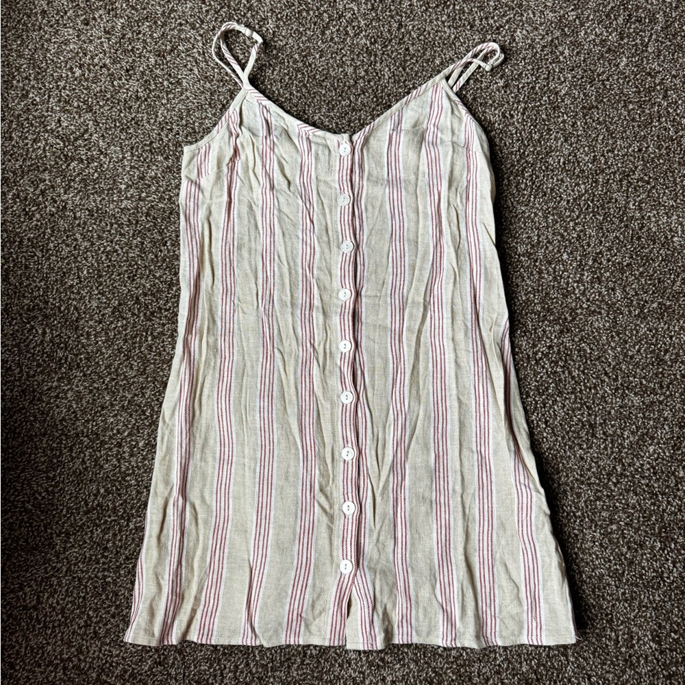 Forever 21 Woven Linen/Flax Blend Button Up Striped Boho Dress Large